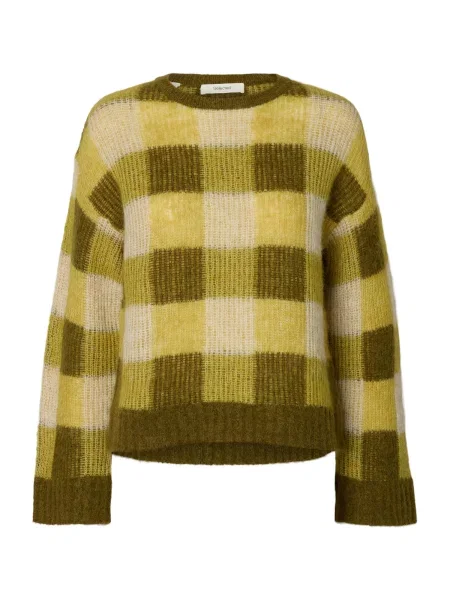 SELECTED Pulover SLWLulu galben citron / oliv / lână alb