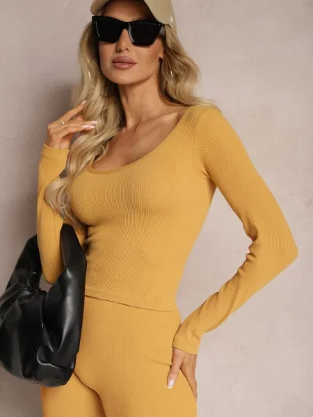 Dopasowana Bluzka w Prążki o Krótkim Kroju Elowenia żółta