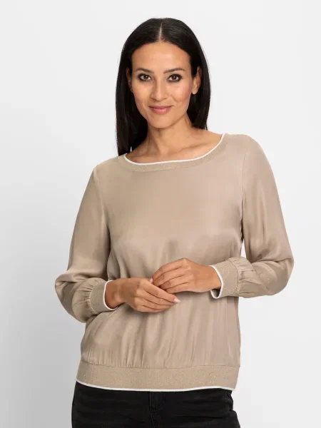 Heine Bluză maro deschis alb