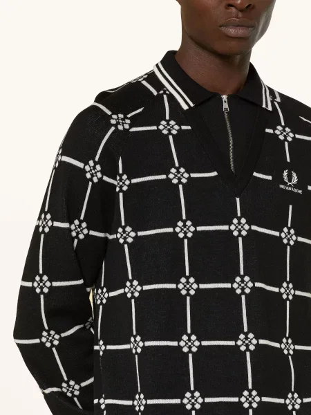 Fred Perry Pletené Polo Tričko černá bílá