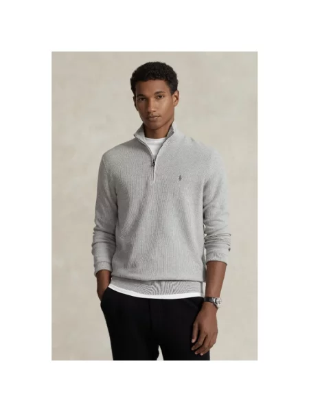 Sweter z dzianiny z wyhaftowanym logo Ralph Lauren szary
