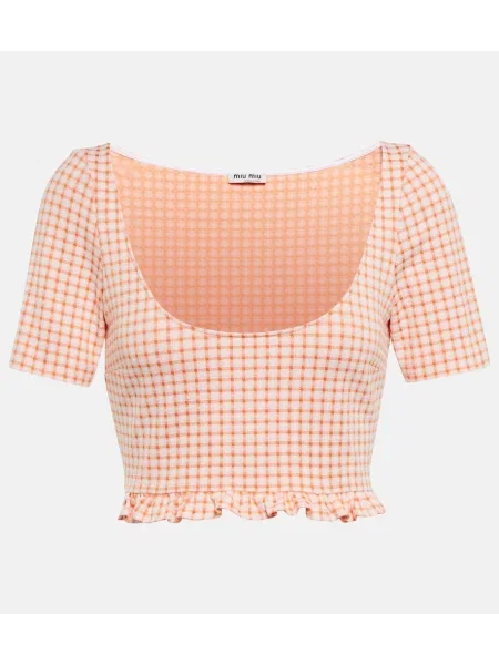 Top Miu Miu w kratkę o krotszym kroju pomarańczowy