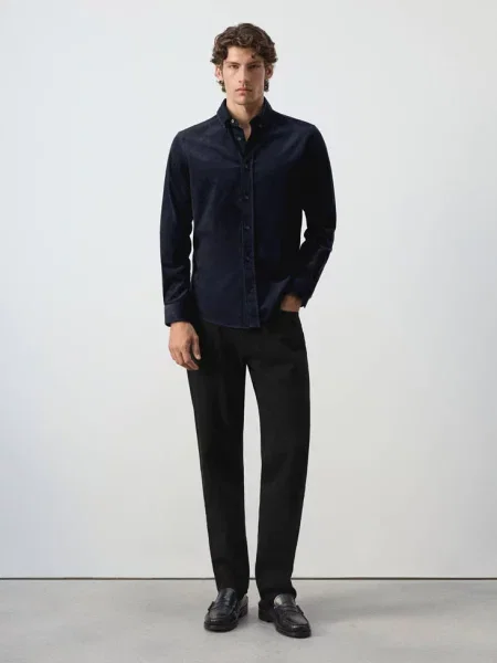 Koszula z mikrosztruksu regular fit indygo Mężczyzna XL MANGO MAN niebieski
