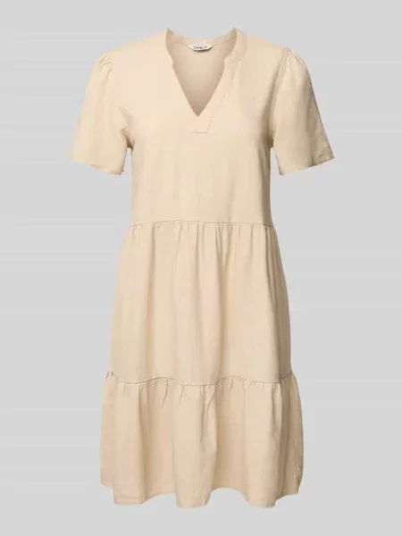 Sukienka casualowa o kroju comfort fit z mieszanki i lnu model ‘TIRI-CARO’ Only beżowa