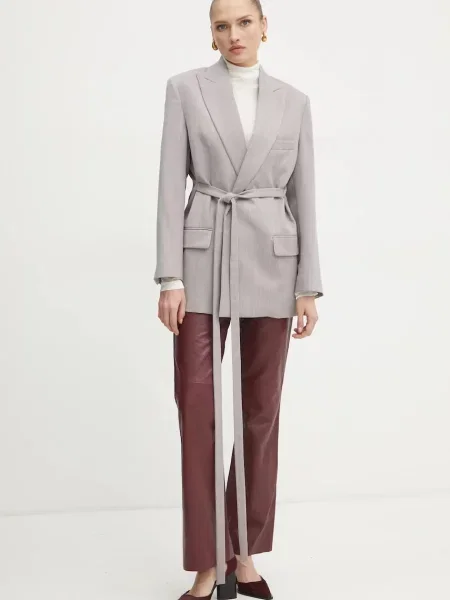 Victoria Beckham geaca de lana cu doua randuri de neted gri