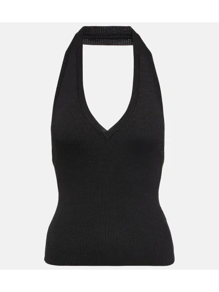 Hedvábný žebrovaný svetr Nili Lotan s výstřihem halter černý