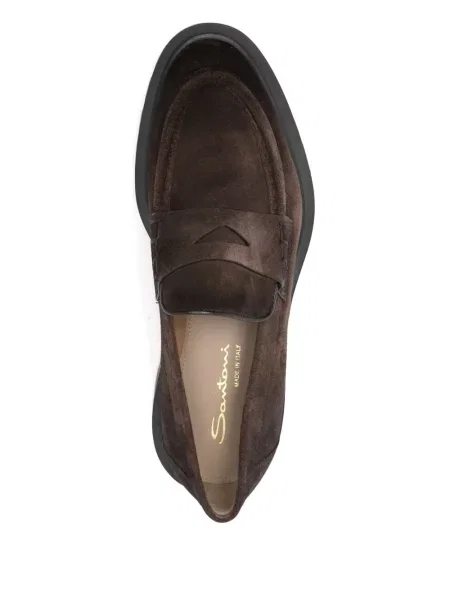 Pantofi loafer Santoni din piele de căprioară maro