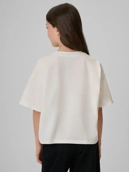 T-shirt boxy z nadrukiem dziewczęcy 4F biała