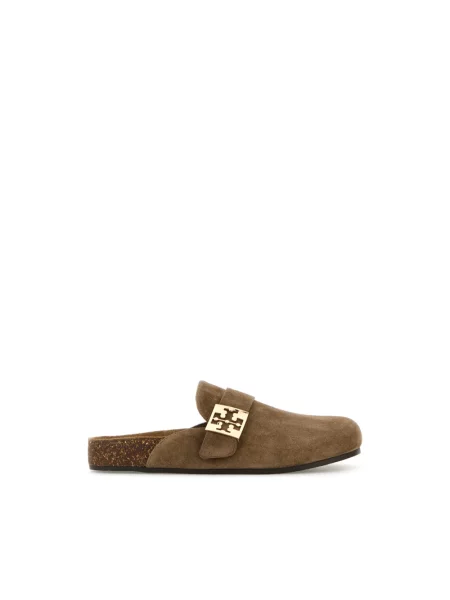 Klapki mules Tory Burch skórzane beżowe