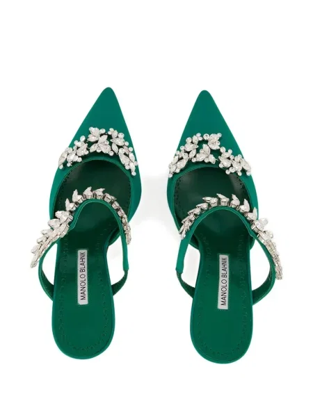 Papuci tip mules Manolo Blahnik din satin de cristal verde