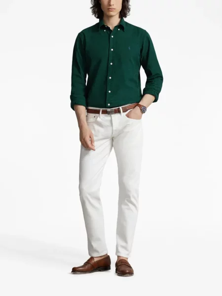 Iš natūralios odos raštuotos polo marškinėliai Polo Ralph Lauren su sagtimis mėlyna