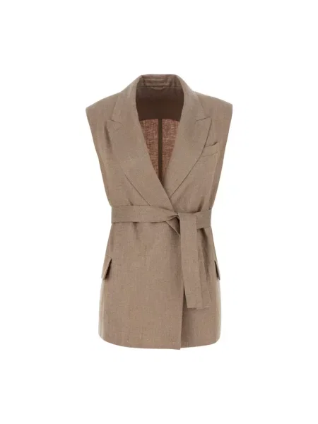 Lniana kamizelka Brunello Cucinelli beżowa