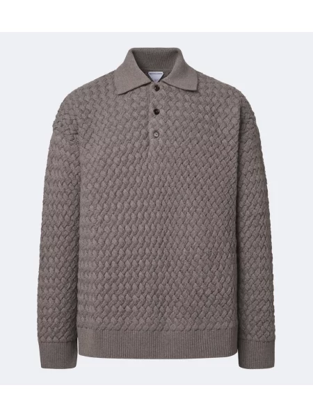 Tricou polo Bottega Veneta de lână maro