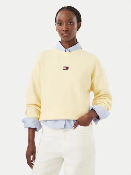 Tommy Jeans Пуловер Fluffy Badge Светложълт