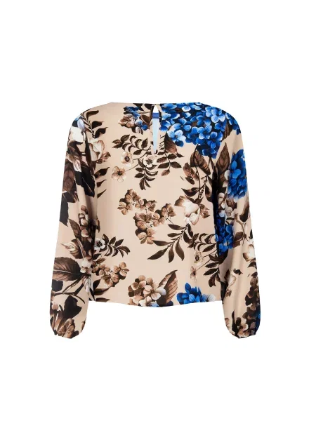 Bluzka Rinascimento z długim rękawem w kwiatki niebieska