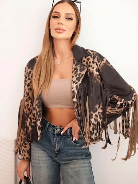 Kurtka Kesi Włoski zamszowa w panterkę czarna