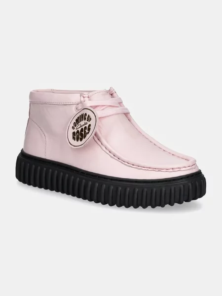 Шкіряні туфлі Clarks Originals CUR Torhill Hi на плоскому ходу рожевий