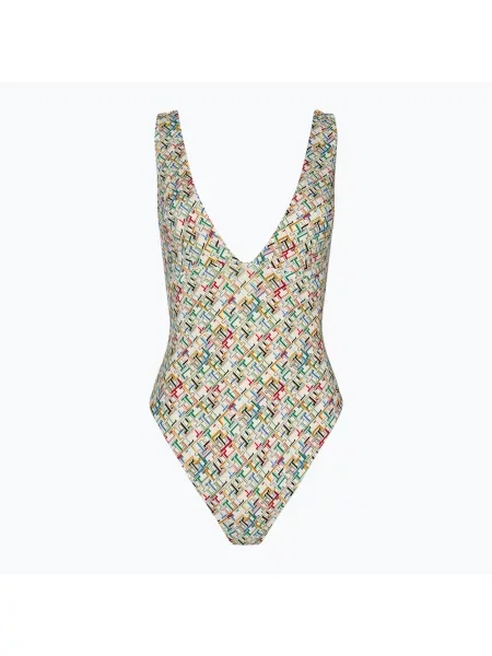 Plavky Tommy Hilfiger Plunge One Piece th multi monogram calico modré
