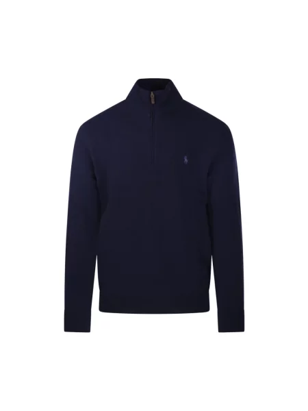 Sweter Ralph Lauren wełniany ze stójką z długim rękawem niebieski