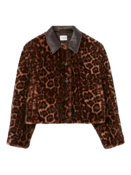 Palton Claudie Pierlot din piele cu imagine cu model leopard maro