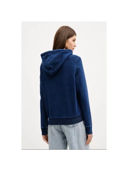 Guess Jeans bluza granatowy z kapturem z aplikacją niebieska