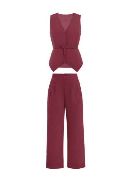 Imily Bela Costum cu pantaloni burgundy roșu