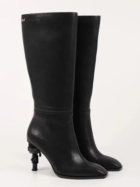 Шкіряні чоботи Karl Lagerfeld KARL NFT HEEL на шпильці чорний