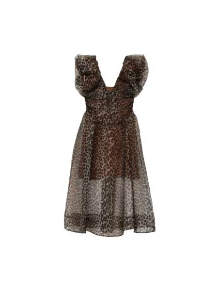 Sukienka maxi Ganni z falbankami brązowa