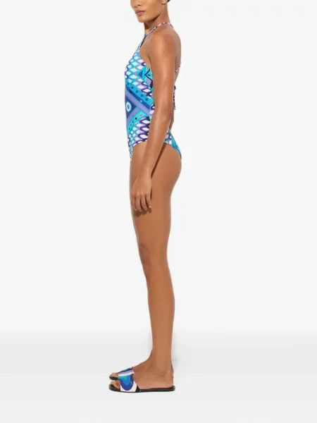 Body Pucci cu imagine cu gât halter albastru