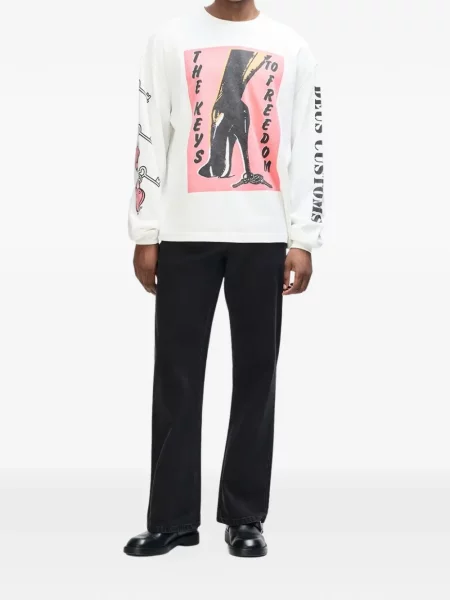 Lung tricou Deus Ex Machina cu imagine alb