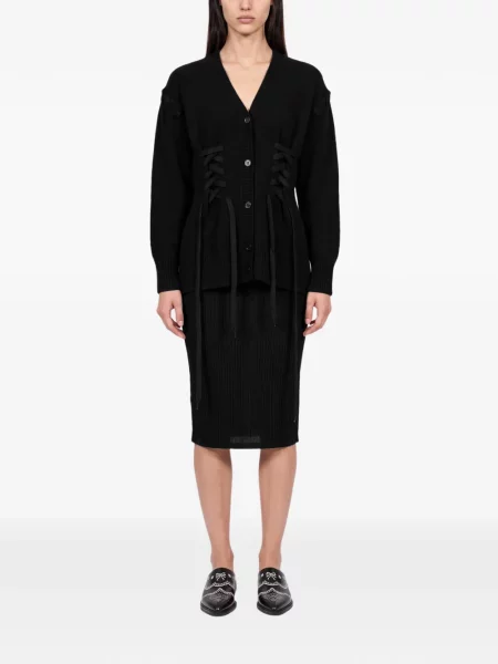 Cardigan Simone Rocha cu șireturi cu decolteu în V din dantelă negru