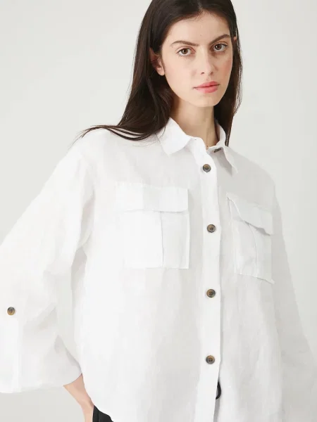 Medicine lanena srajca relaxed s klasičnim ovratnikom bela