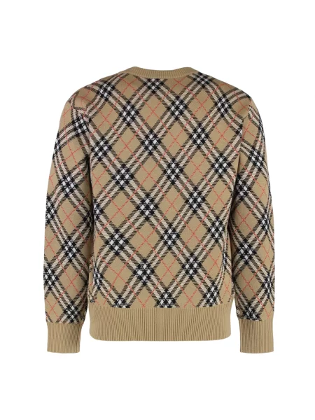 Sweter Burberry wełniany w kratę beżowy