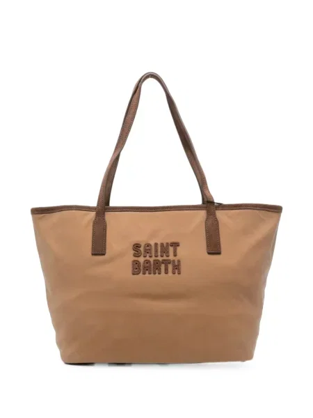 Geantă shopper Mc2 Saint Barth din canvas cu autograf maro