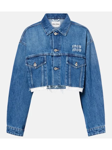 Kurtka jeansowa Miu Miu o krotszym kroju niebieska