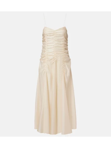 Rochie maxi Khaite din satin cu volane alb