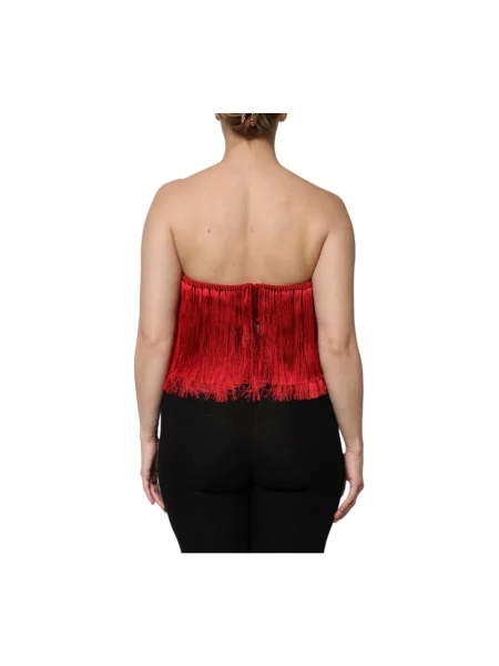Jedwabny top Dolce And Gabbana z frędzli czerwony
