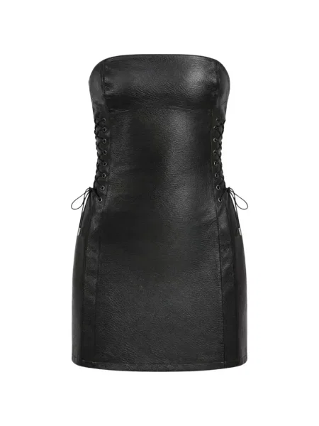 Rochie Ow Collection cu șireturi din dantelă fără bretele negru