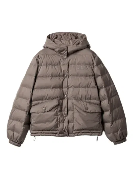 Kurtka puchowa Miu Miu z kapturem szara