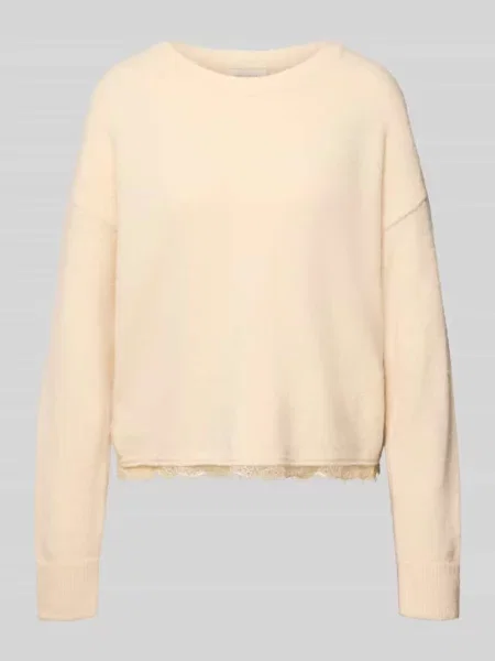 Sweter dzianinowy z koronką i dekoltem pod szyję Milano Italy