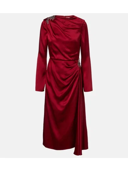 Satynowa sukienka koktajlowa Erdem z kryształkami garniturowa czerwona