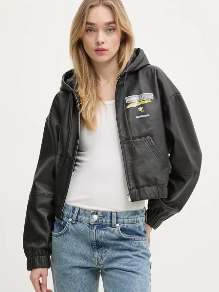 Moschino Jeans kurtka skórzana przejściowa oversize czarny