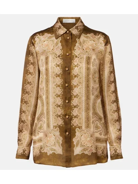 Cămașă Zimmermann din satin cu model paisley maro