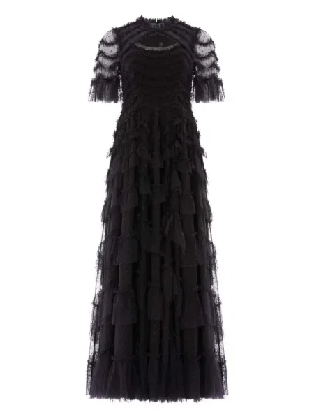 Krótka sukienka maxi Needle & Thread z falbankami garniturowa czarna