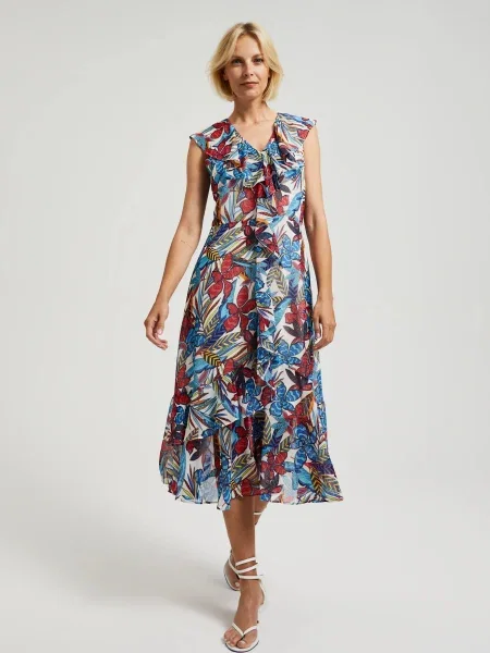 Rochie midi Moodo cu model floral de costum roșu