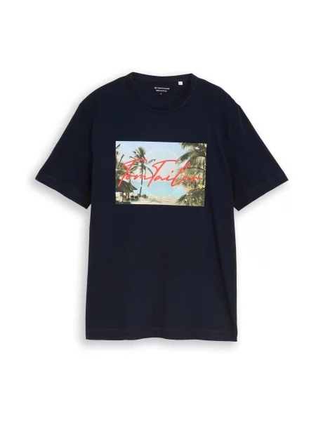 TOM TAILOR Tricou bleumarin / albastru deschis / verde roșu