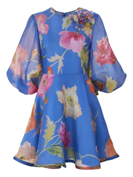 Sukienka mini Carolina Herrera z nadrukiem z organzy garniturowa niebieska