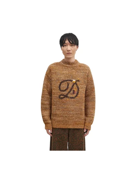 Drôle de Monsieur sweter wełniany La Maille D tressE ciepły z półgolfem brązowy