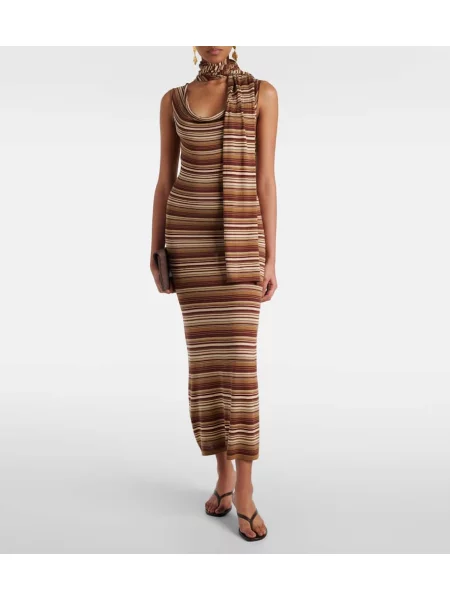 Rochie midi Aya Muse de mătase până la genunchi de costum maro