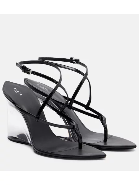 Sandale Alaïa din piele cu pană de lac negru